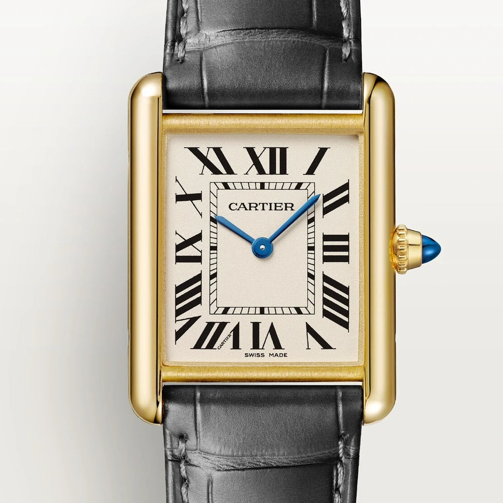 Cartier Tank Louis Cartier, medium model, quartz movement, 18K yellow gold, leather