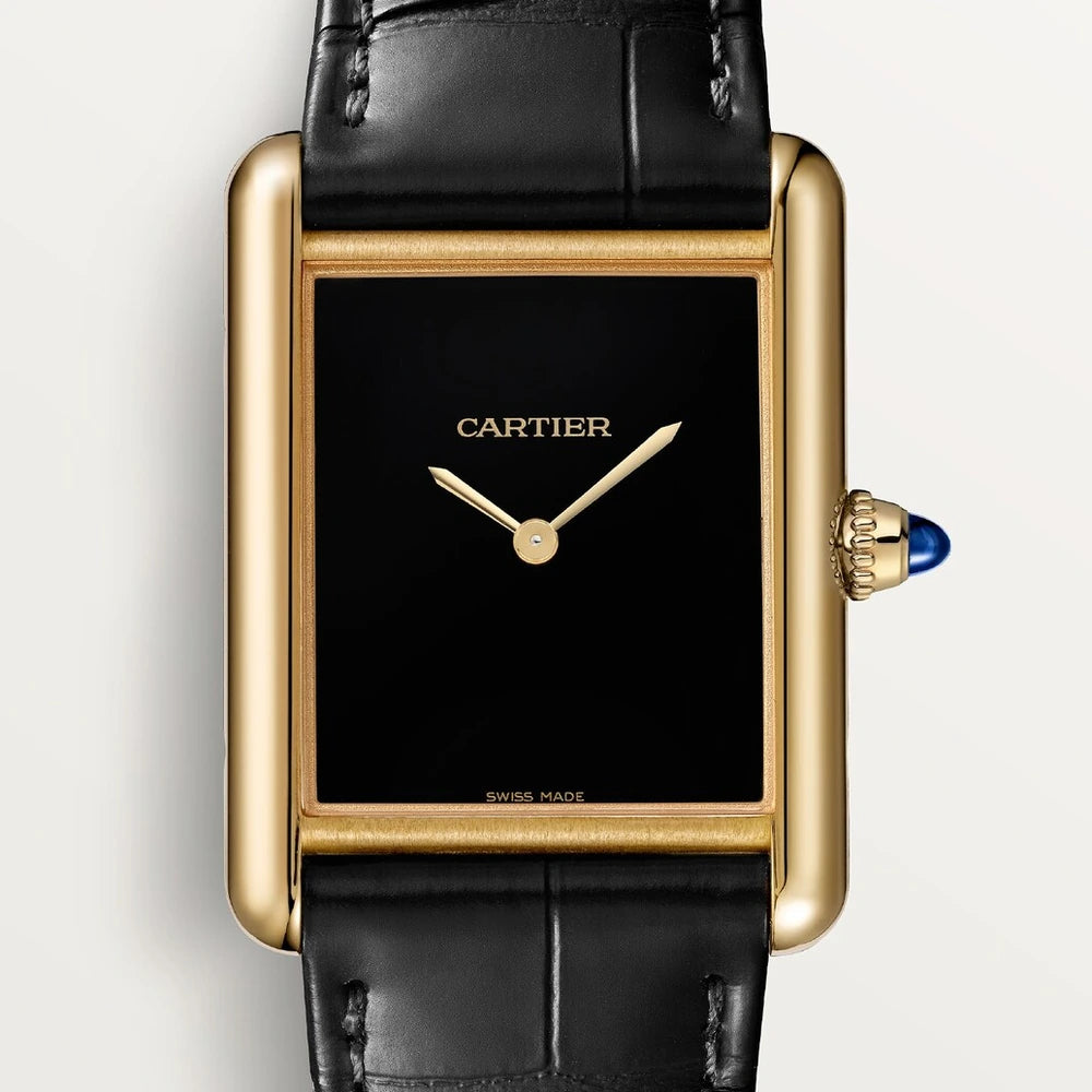 Cartier Tank Louis Cartier, medium model, hand-wound mechanical movement, yellow gold, leather
