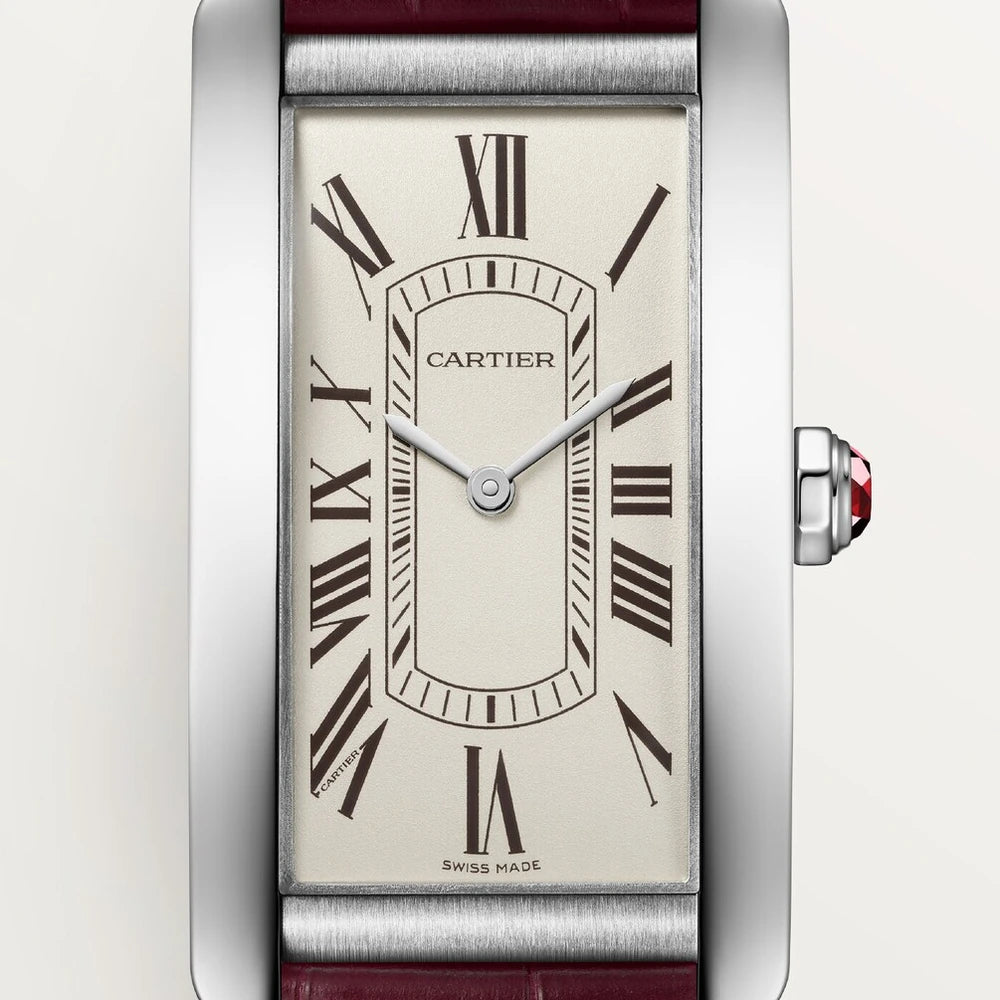 Cartier Tank Américaine, large model, automatic movement, platinum, leather