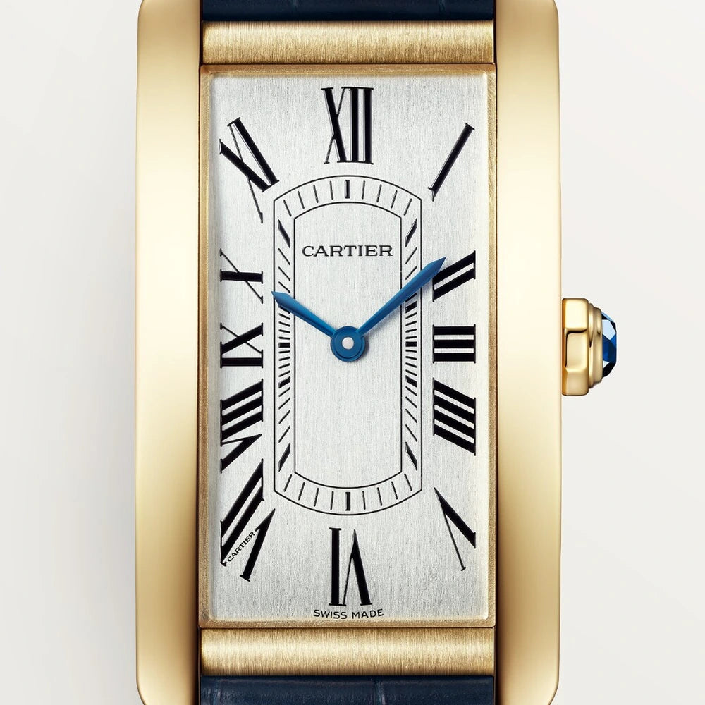 Cartier Tank Américaine, large model, automatic movement, yellow gold, leather
