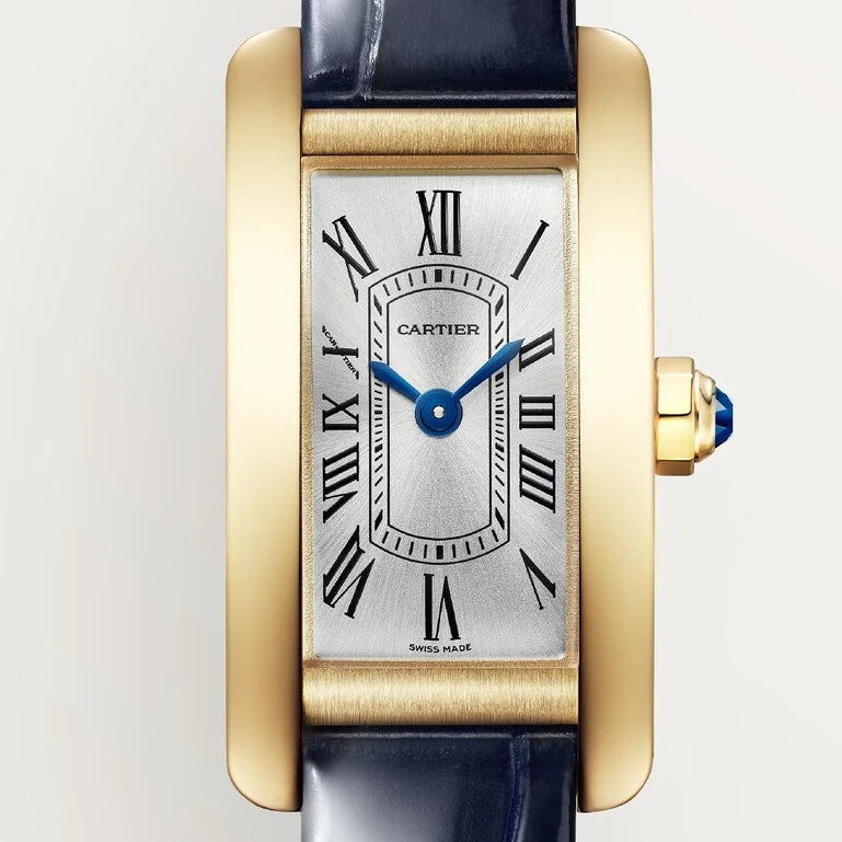 Cartier Tank Américaine, mini model, quartz movement, yellow gold, leather