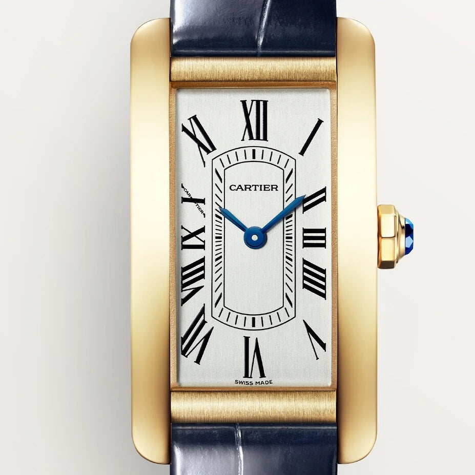 Cartier Tank Américaine, small model, quartz movement, yellow gold, leather