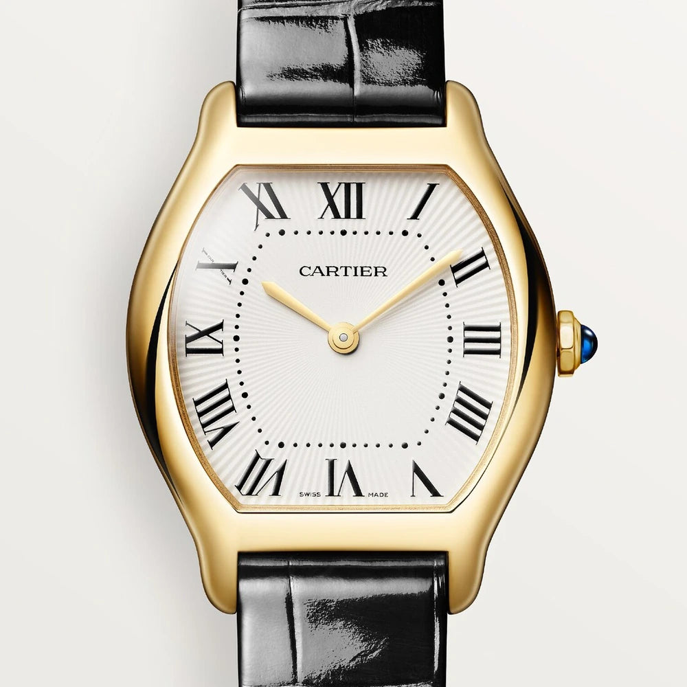 Cartier Tortue, small model, quartz movement, yellow gold, leather