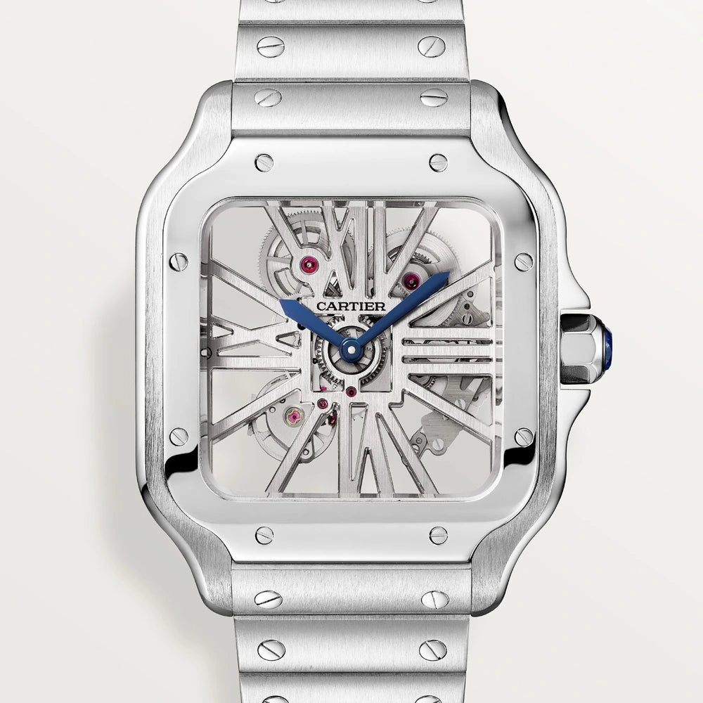 Cartier Santos de Cartier skeleton, large model, hand-wound mechanical movement, steel