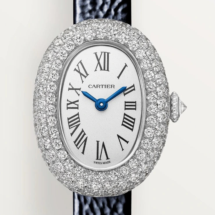 Cartier Baignoire, mini model, quartz movement, white gold, diamonds, leather