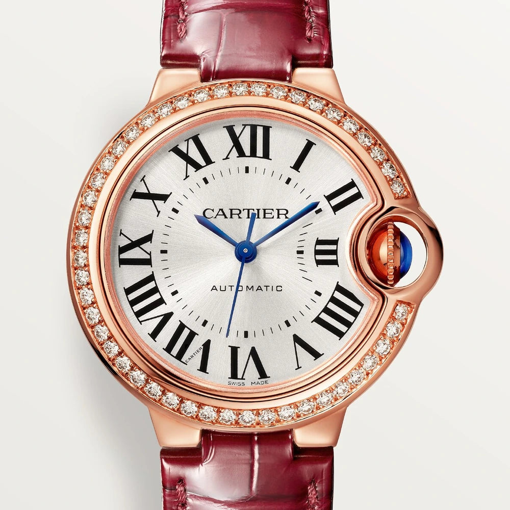 Cartier Ballon Bleu de Cartier, 33mm, automatic movement, rose gold, diamonds, leather