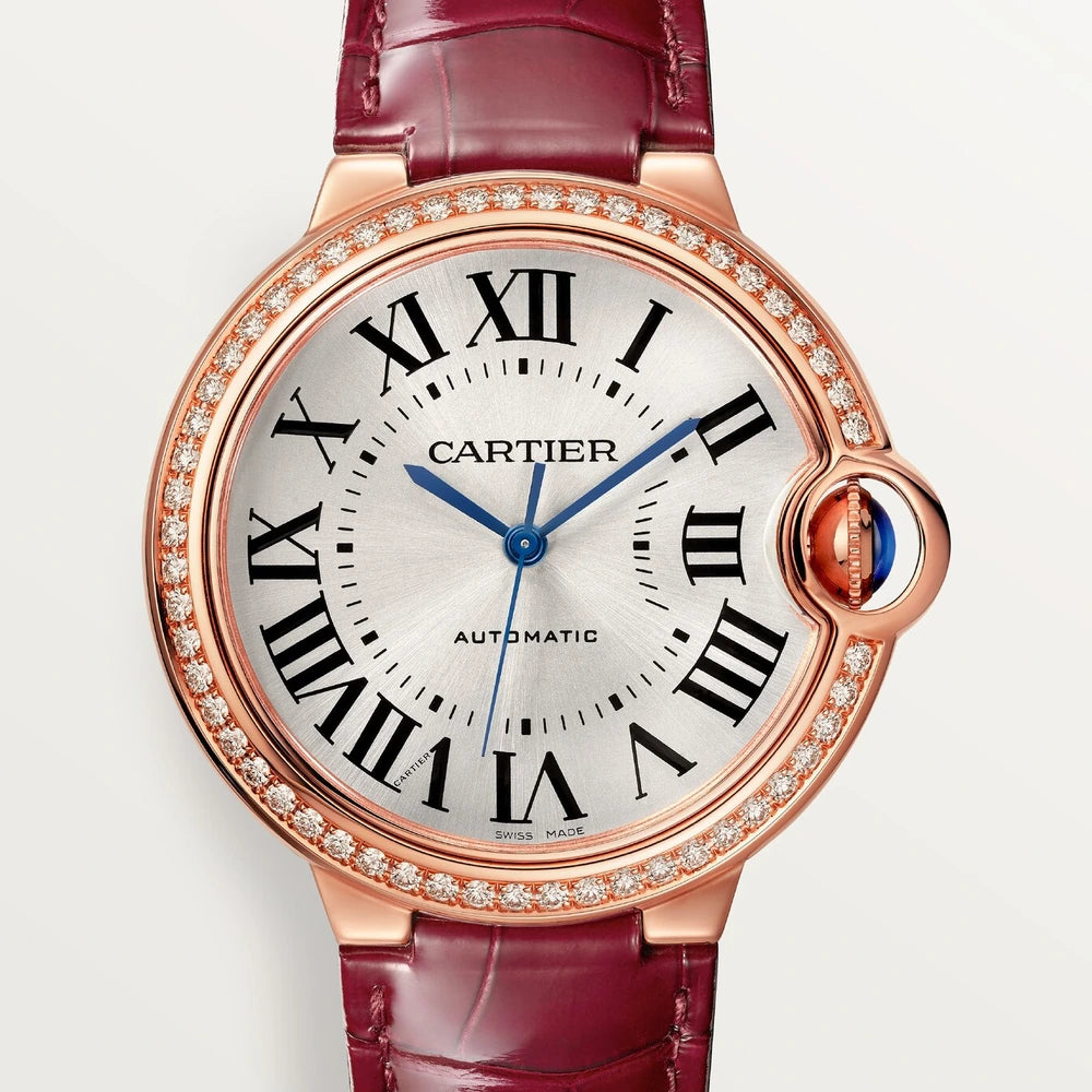 Cartier Ballon Bleu de Cartier, 36mm, automatic movement, rose gold, diamonds, leather