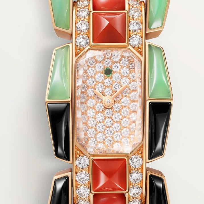 Cartier Clash [Un]limited, small model, quartz movement, rose gold, diamonds, spinels, tsavorites, coral, chrysoprase