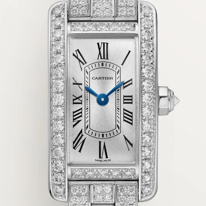 Cartier Tank Américaine, mini model, quartz movement, white gold, diamonds