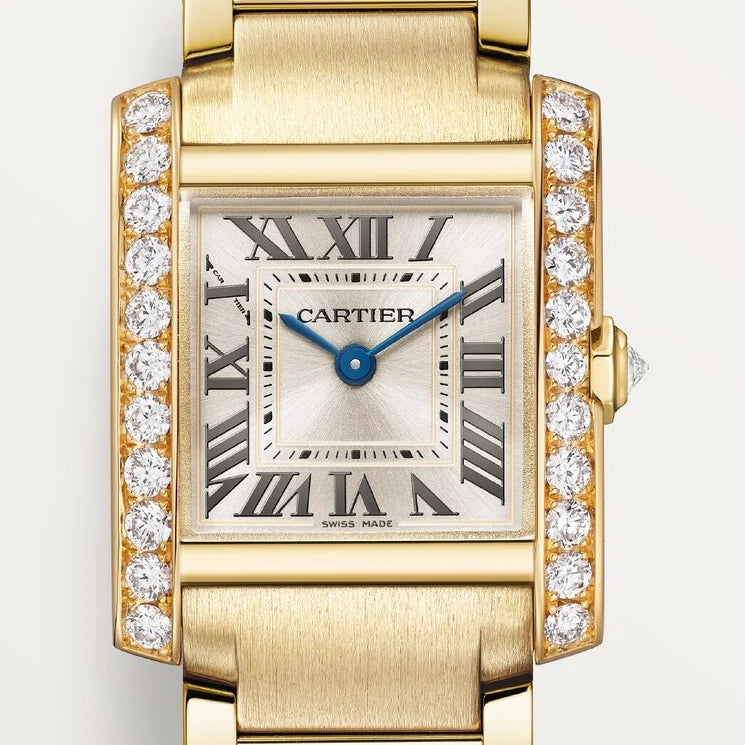 Cartier Tank Française, small model, quartz movement, yellow gold, diamonds