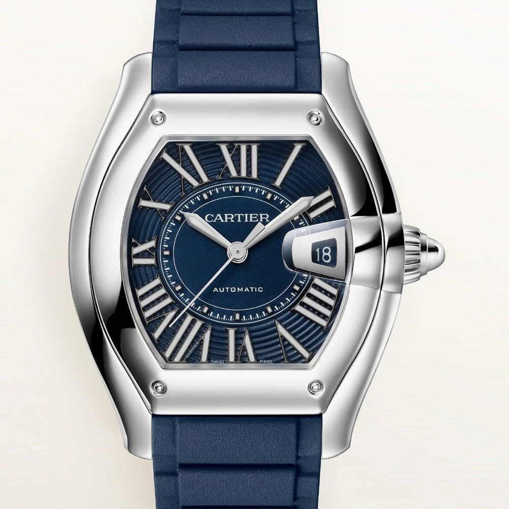 Cartier Roadster, large model, automatic movement, steel, interchangeable metal bracelet and rubber straps