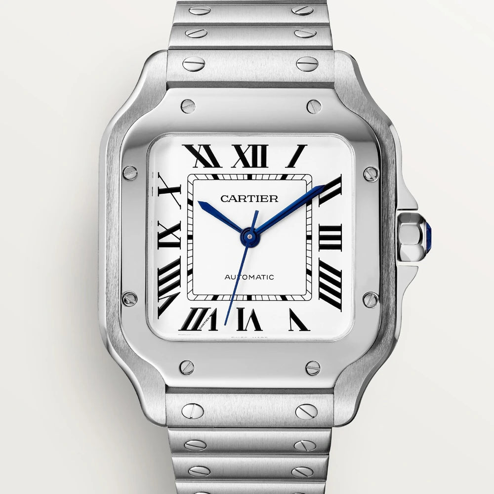 Cartier Santos de Cartier, medium model, automatic movement, steel, interchangeable metal and leather bracelets