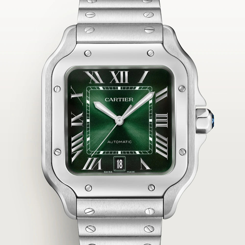 Cartier Santos de Cartier, large model, automatic movement, steel, interchangeable metal and leather bracelets