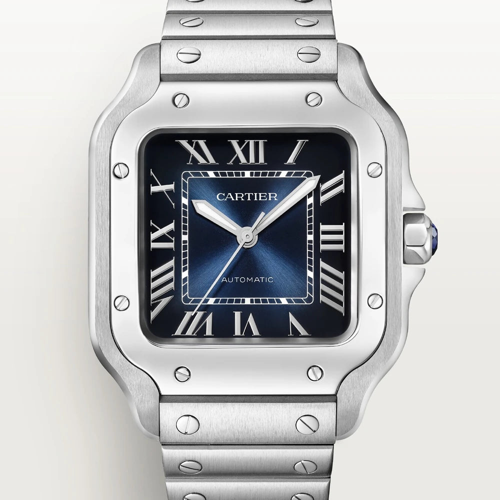 Cartier Santos de Cartier, medium model, automatic movement, steel, interchangeable metal and leather bracelets