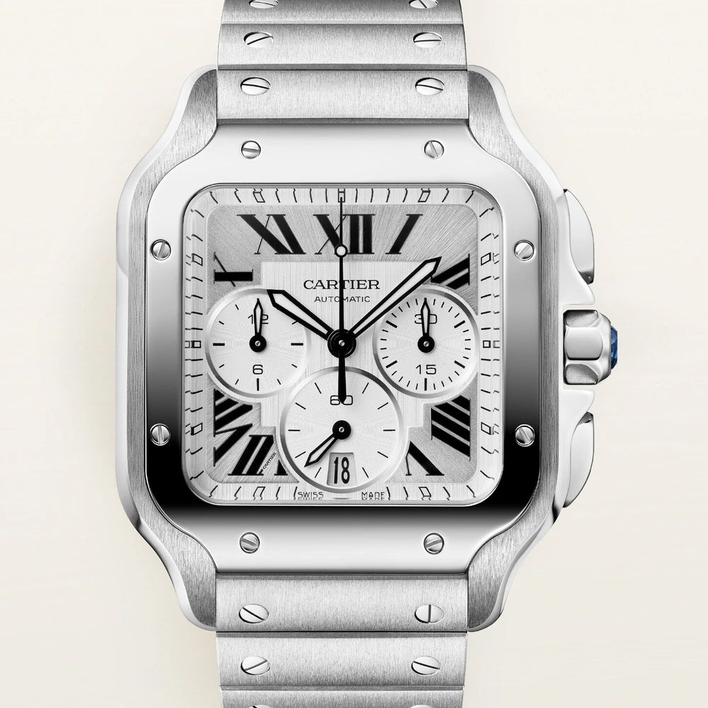 Cartier Santos de Cartier, large model, automatic movement, steel, interchangeable metal bracelet and rubber straps