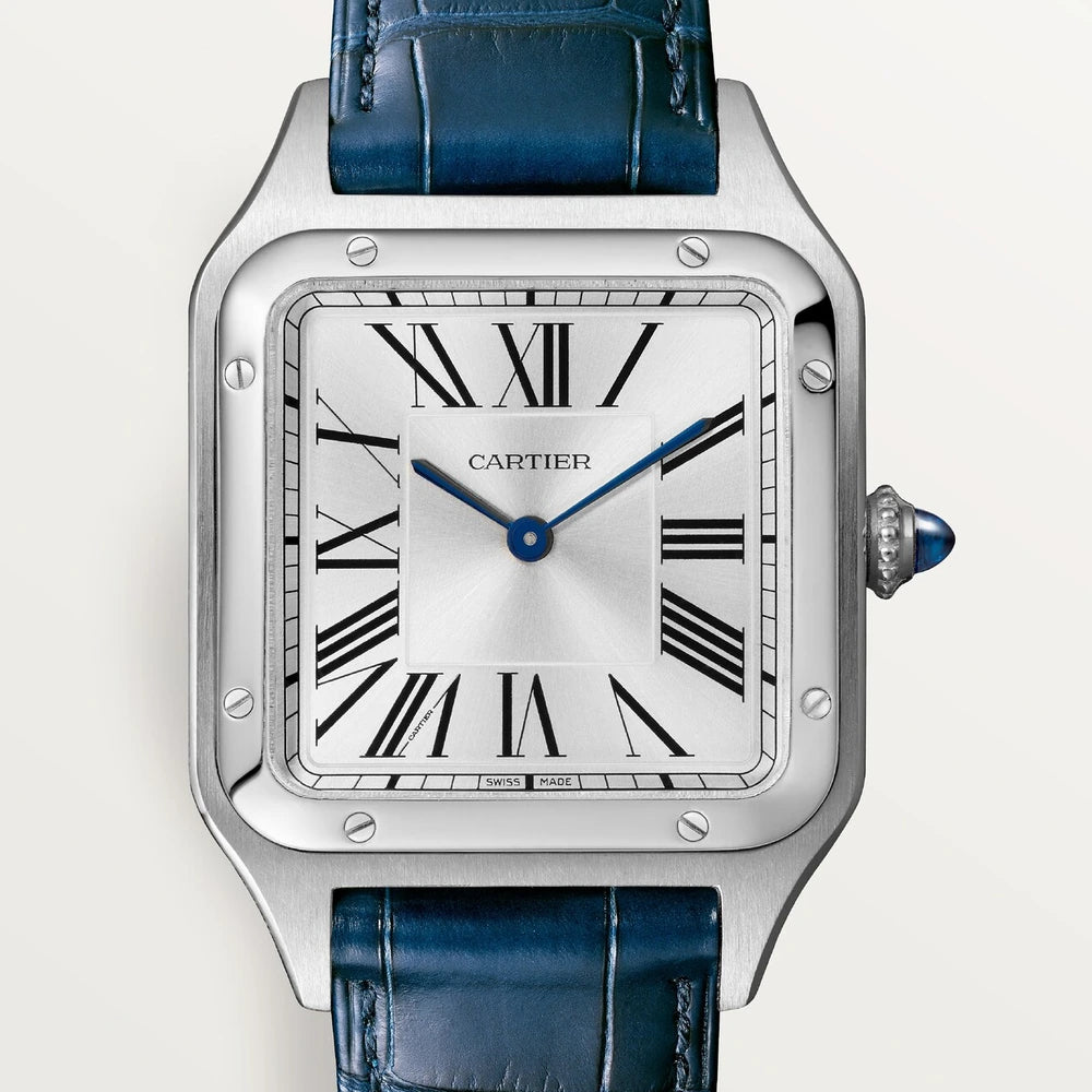 Cartier Santos-Dumont, large model, quartz movement, steel, leather