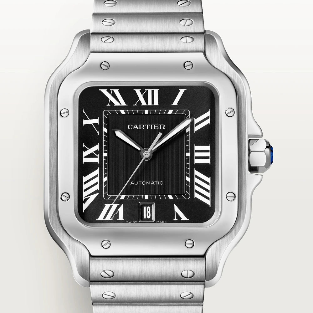 Cartier Santos de Cartier, large model, automatic movement, steel, interchangeable metal and leather straps