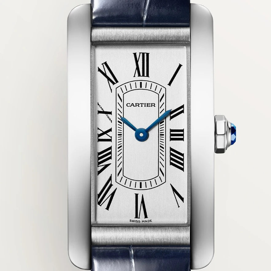Cartier Tank Américaine, small model, quartz movement, steel, leather