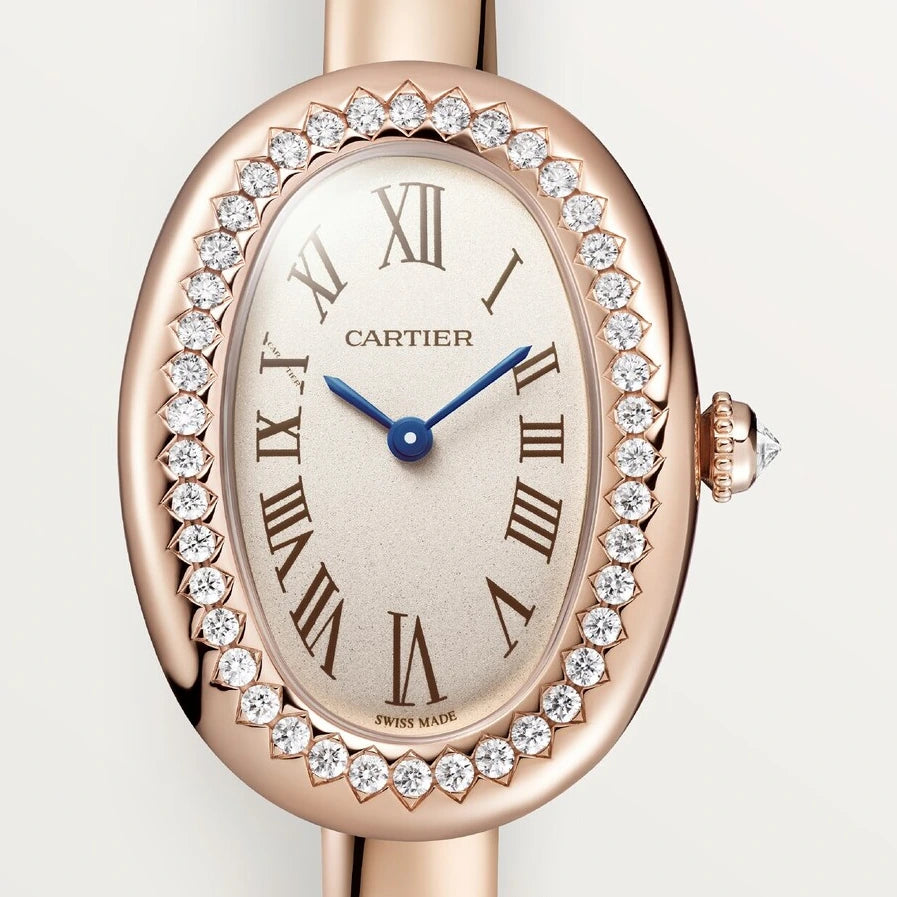 Cartier Baignoire, small model, quartz, rose gold, diamonds