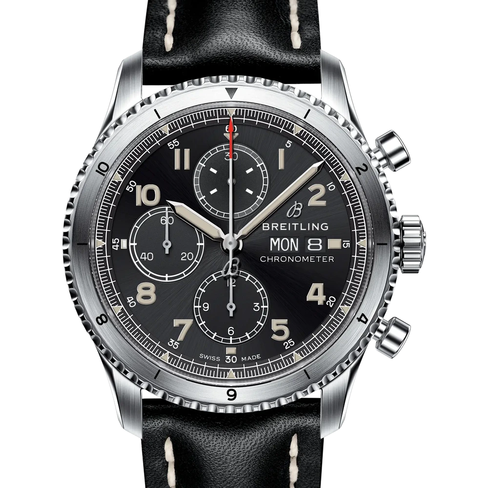 Breitling Aviator 8 Chronograph 43, 43 mm, stainless steel, black dial