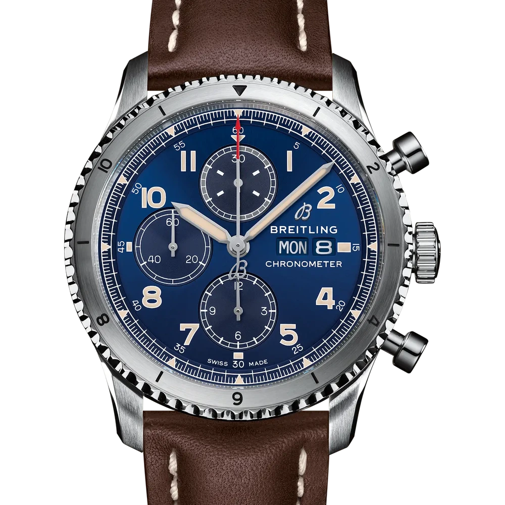 Breitling Aviator 8 Chronograph 43, 43 mm, stainless steel, blue dial