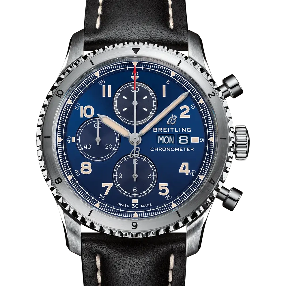 Breitling Aviator 8 Chronograph 43, 43 mm, stainless steel, blue dial