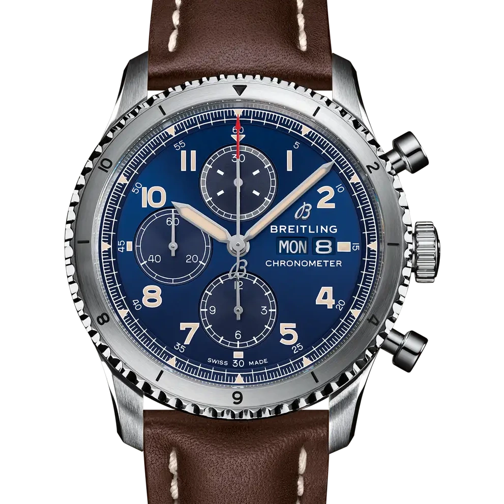Breitling Aviator 8 Chronograph 43, 43 mm, stainless steel, blue dial