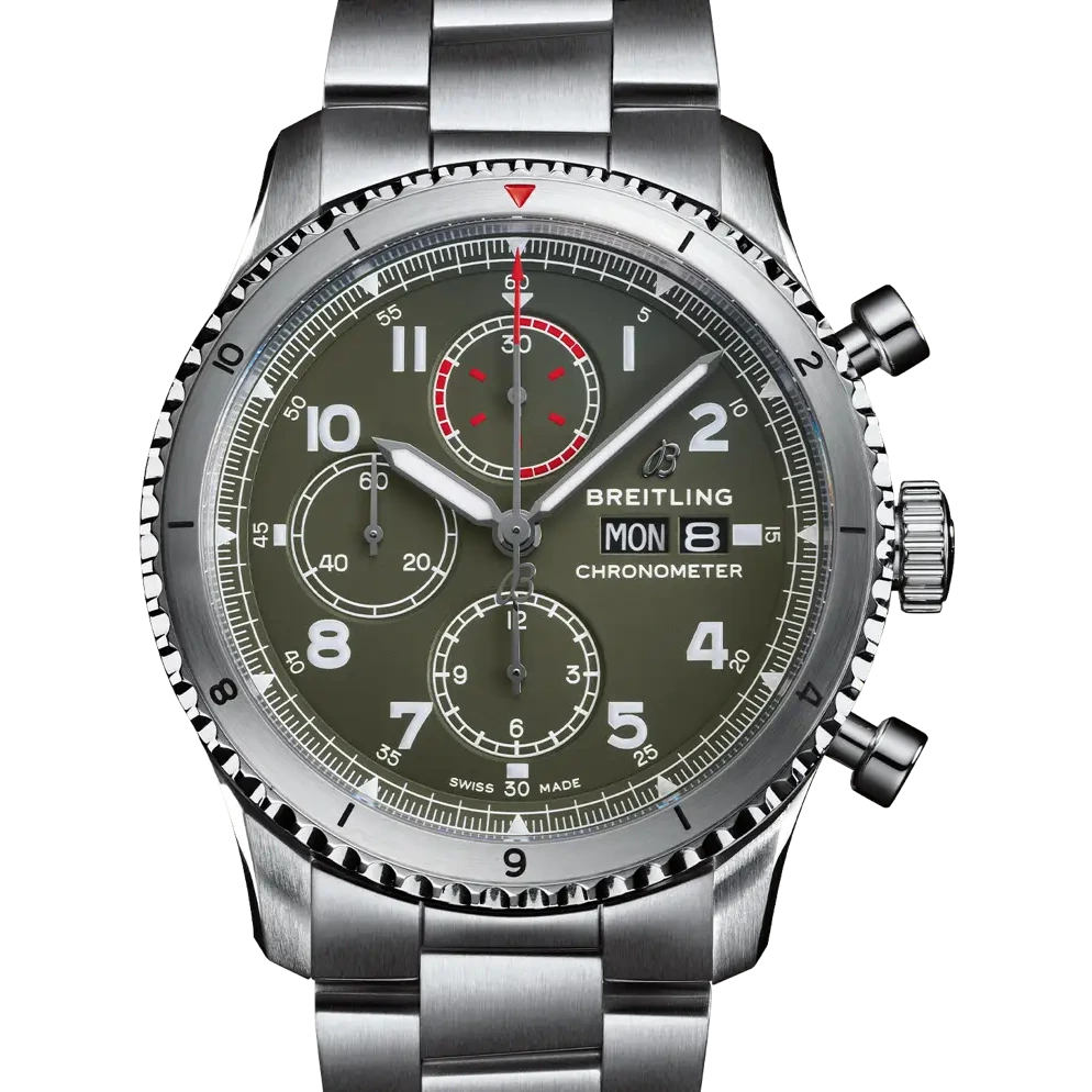 Breitling Aviator 8 Chronograph 43 Curtiss Warhawk, 43 mm, stainless steel, green dial