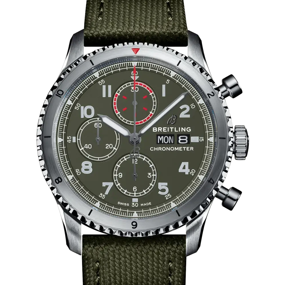 Breitling Aviator 8 Chronograph 43 Curtiss Warhawk, 43 mm, stainless steel, green dial