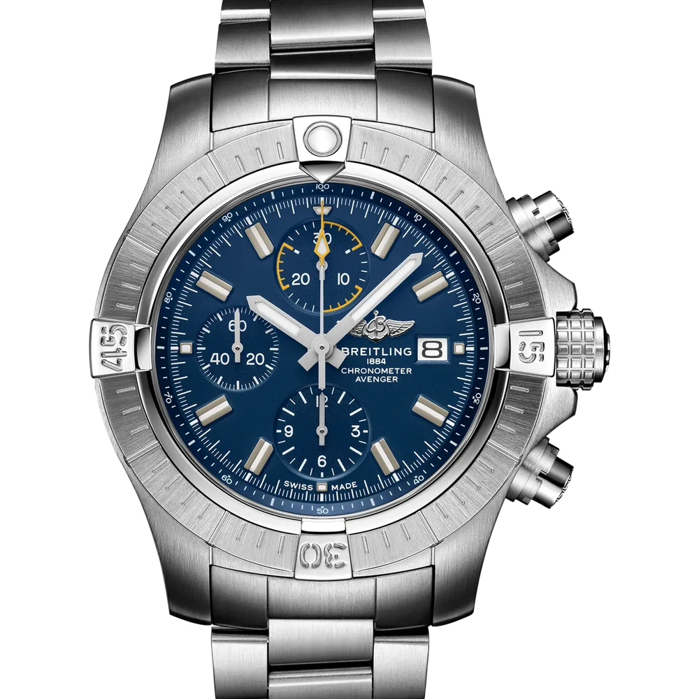 Breitling Avenger Chronograph 45, 45 mm, stainless steel, blue dial