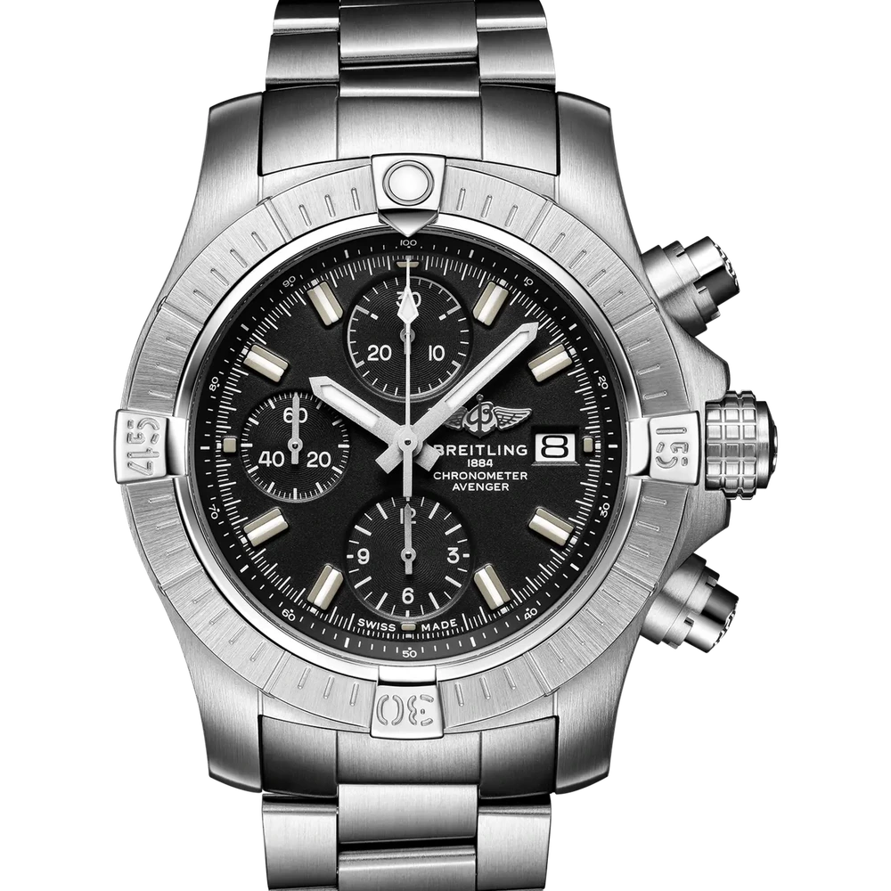 Breitling Avenger Chronograph 43, 43 mm, stainless steel, black dial