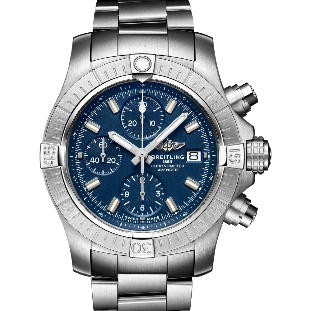 Breitling Avenger Chronograph 43, 43 mm, stainless steel, blue dial