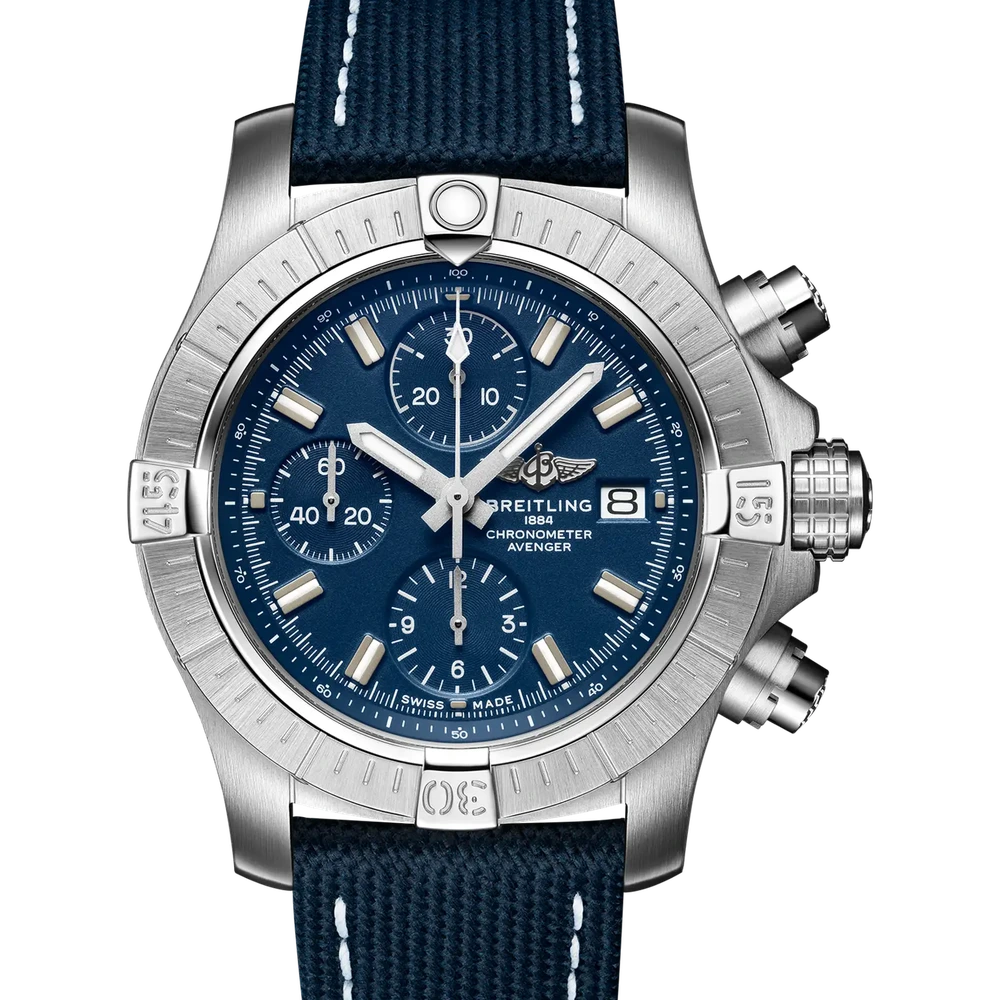 Breitling Avenger Chronograph 43, 43 mm, stainless steel, blue dial