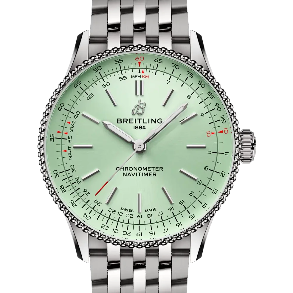 Breitling Navitimer Automatic 36, 36 mm, stainless steel, mint green dial