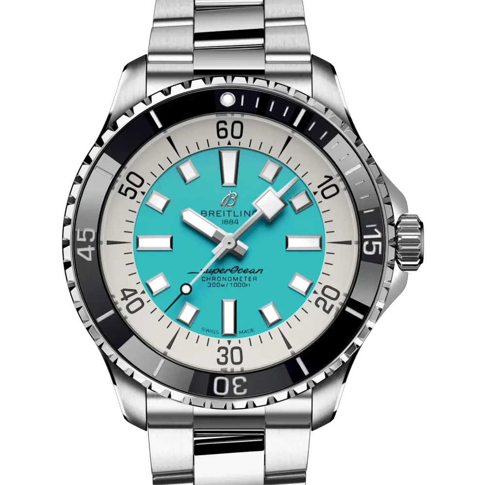Breitling Superocean Automatic 44, 44 mm, stainless steel, turquoise dial