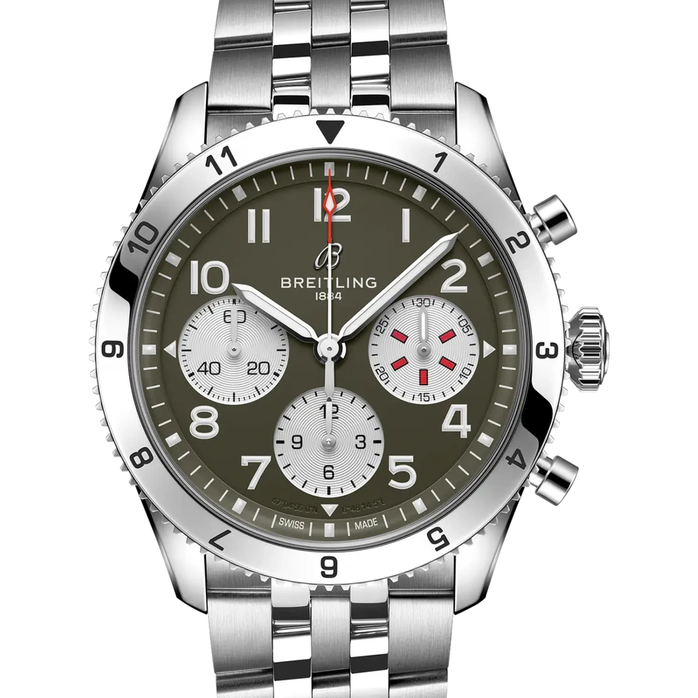 Breitling Classic AVI Chronograph 42 Curtiss Warhawk, 42 mm, stainless steel, green dial