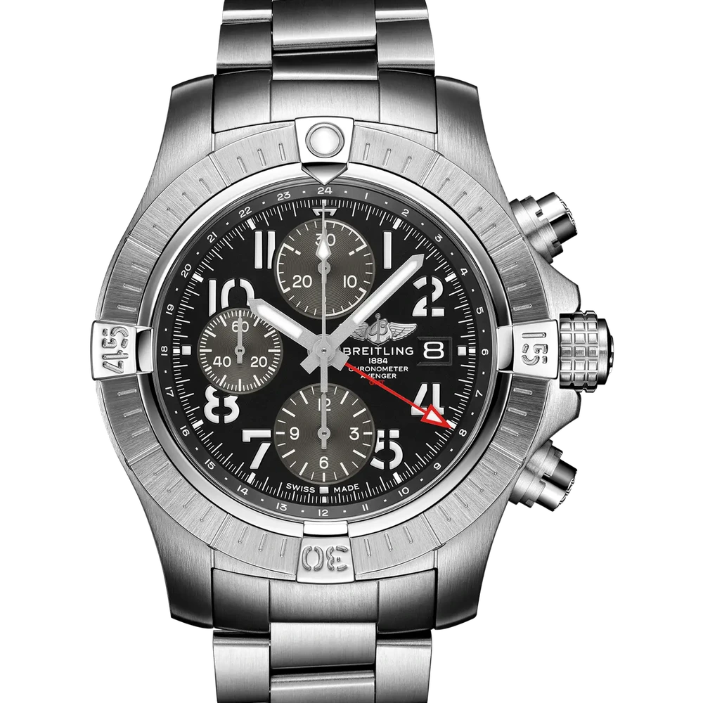 Breitling Avenger Chronograph GMT 45, 45 mm, stainless steel, black dial