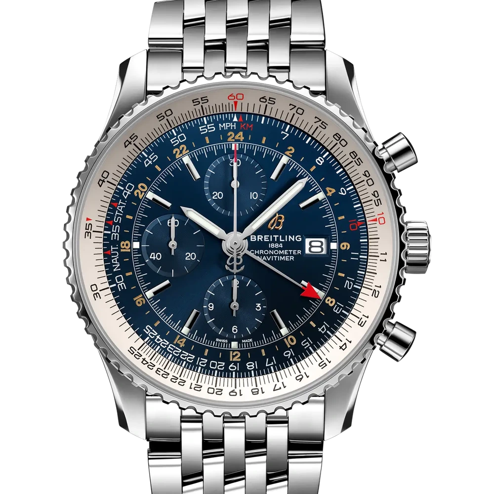 Breitling Navitimer Chronograph GMT 46, 46 mm, stainless steel, blue dial