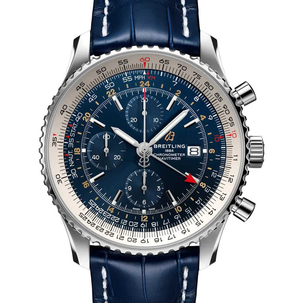Breitling Navitimer Chronograph GMT 46, 46 mm, stainless steel, blue dial