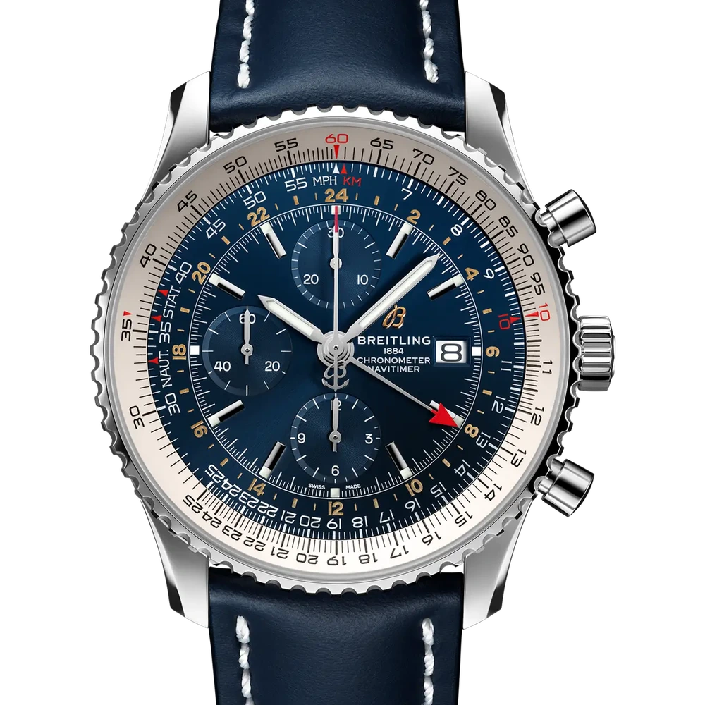 Breitling Navitimer Chronograph GMT 46, 46 mm, stainless steel, blue dial