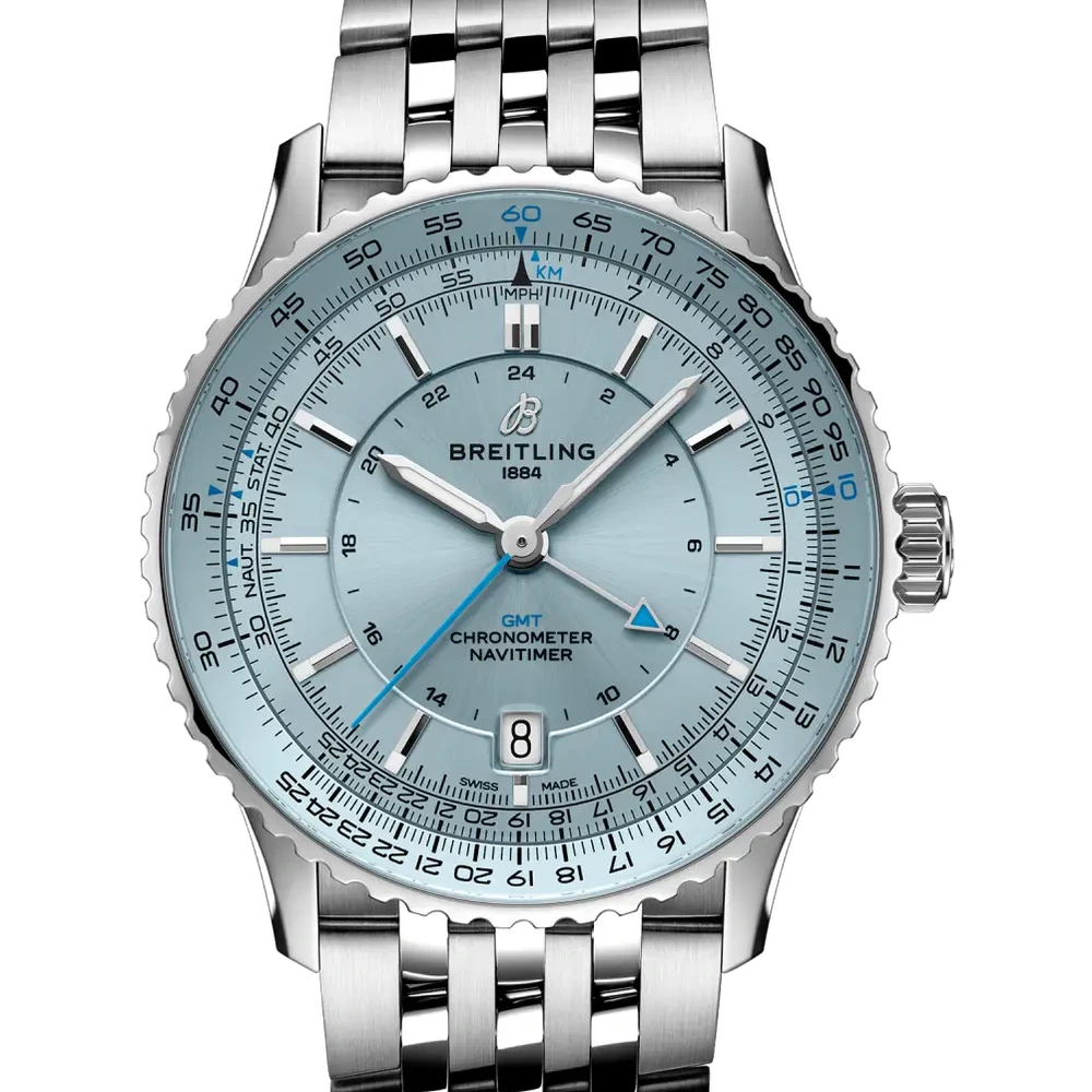 Breitling Navitimer Automatic GMT 41, 41 mm, stainless steel, ice blue dial