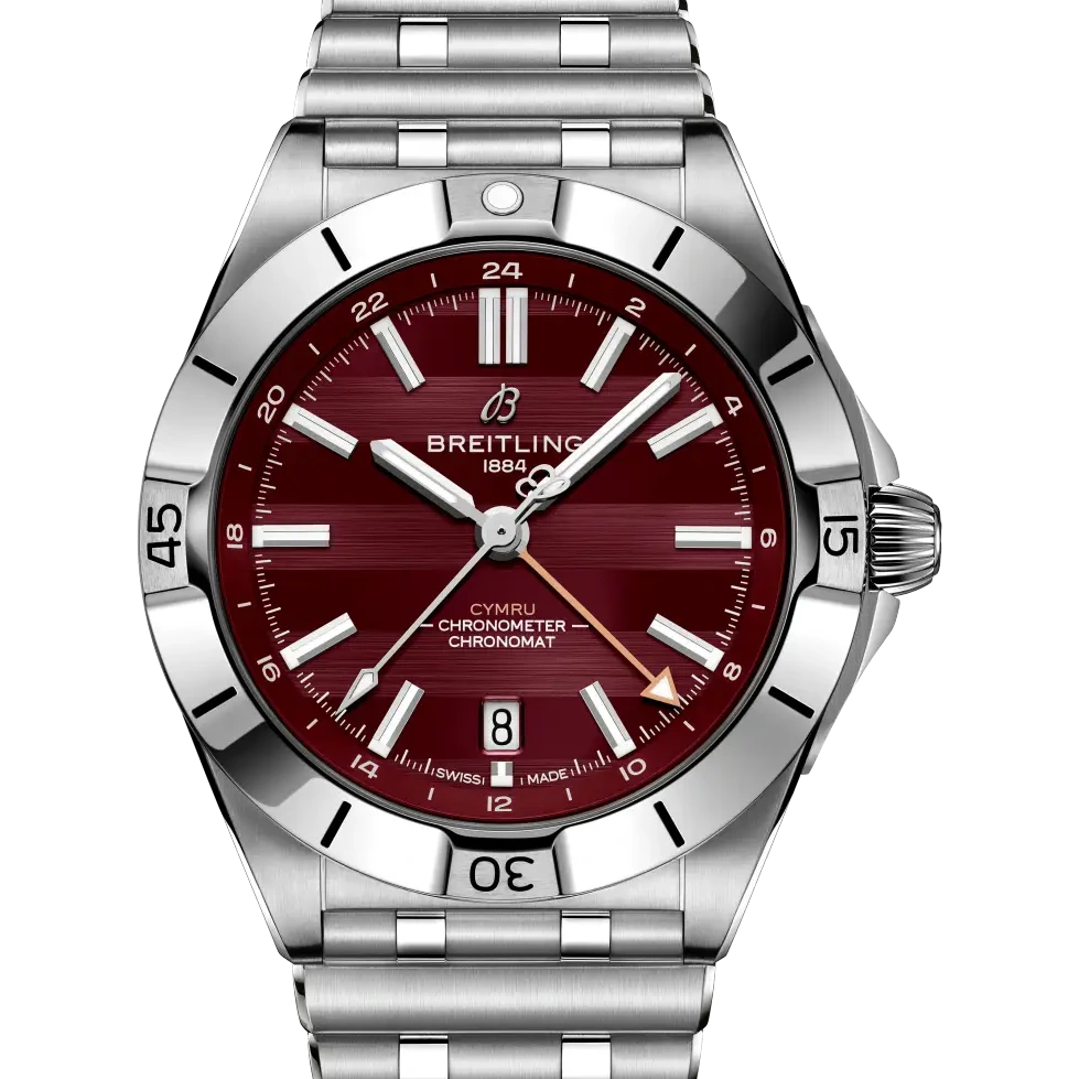 Breitling Chronomat Automatic GMT 40 Six Nations Wales, 40 mm, stainless steel, burgundy dial