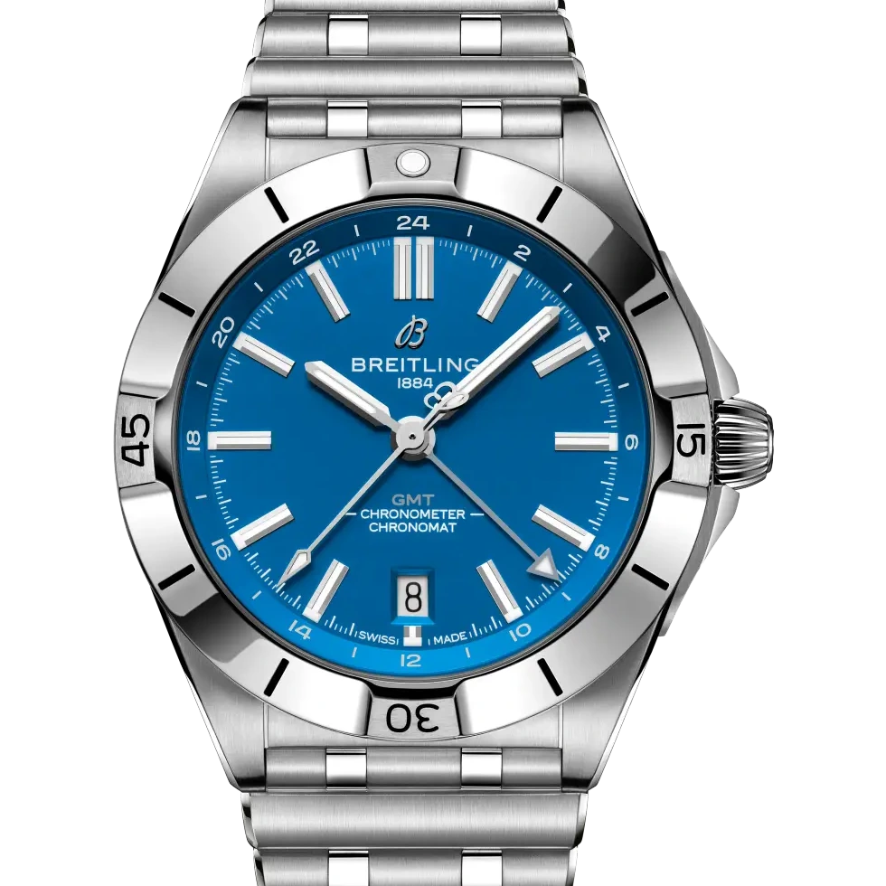 Breitling Chronomat Automatic GMT 40 NFL Detroit Lions Edition, 40 mm, stainless steel, blue dial