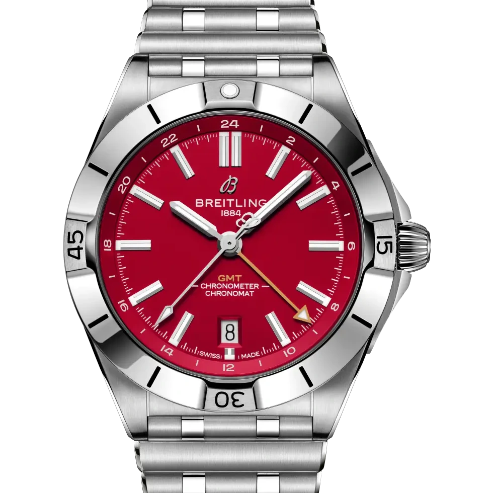 Breitling Chronomat Automatic GMT 40 NFL San Francisco 49ers Edition, 40 mm, stainless steel, red dial