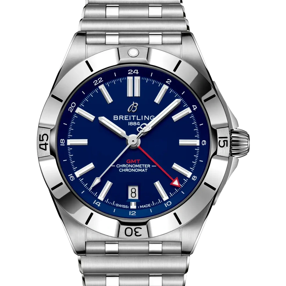 Breitling Chronomat Automatic GMT 40 NFL New York Giants Edition, 40 mm, stainless steel, blue dial
