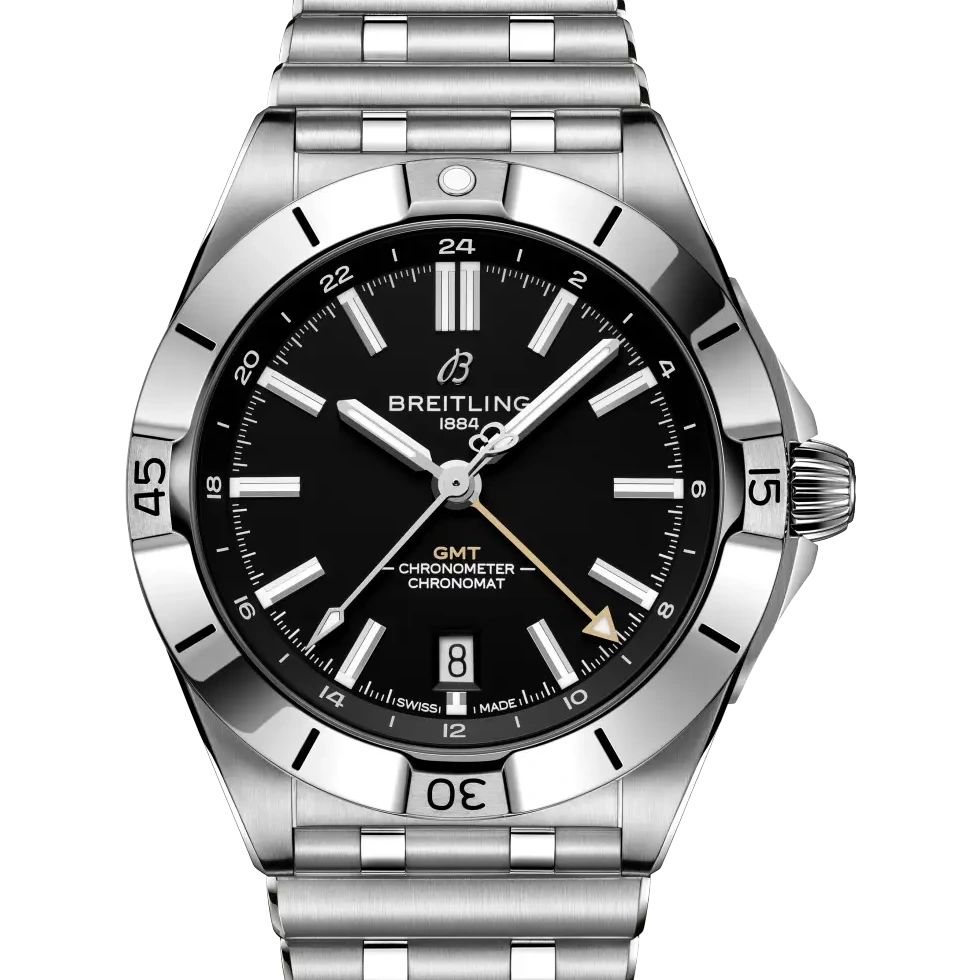 Breitling Chronomat Automatic GMT 40 NFL New Orleans Saints Edition, 40 mm, stainless steel, black dial