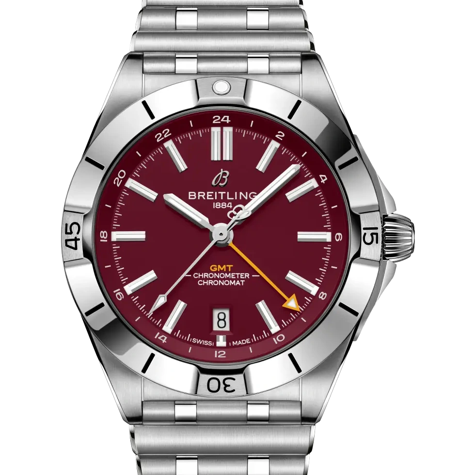 Breitling Chronomat Automatic GMT 40 NFL Washington Commanders Edition, 40 mm, stainless steel, burgundy dial