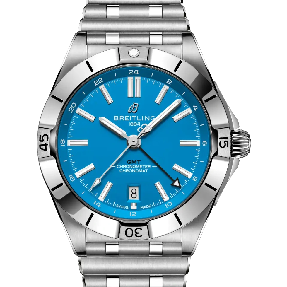 Breitling Chronomat Automatic GMT 40 NFL Carolina Panthers Edition, 40 mm, stainless steel, blue dial
