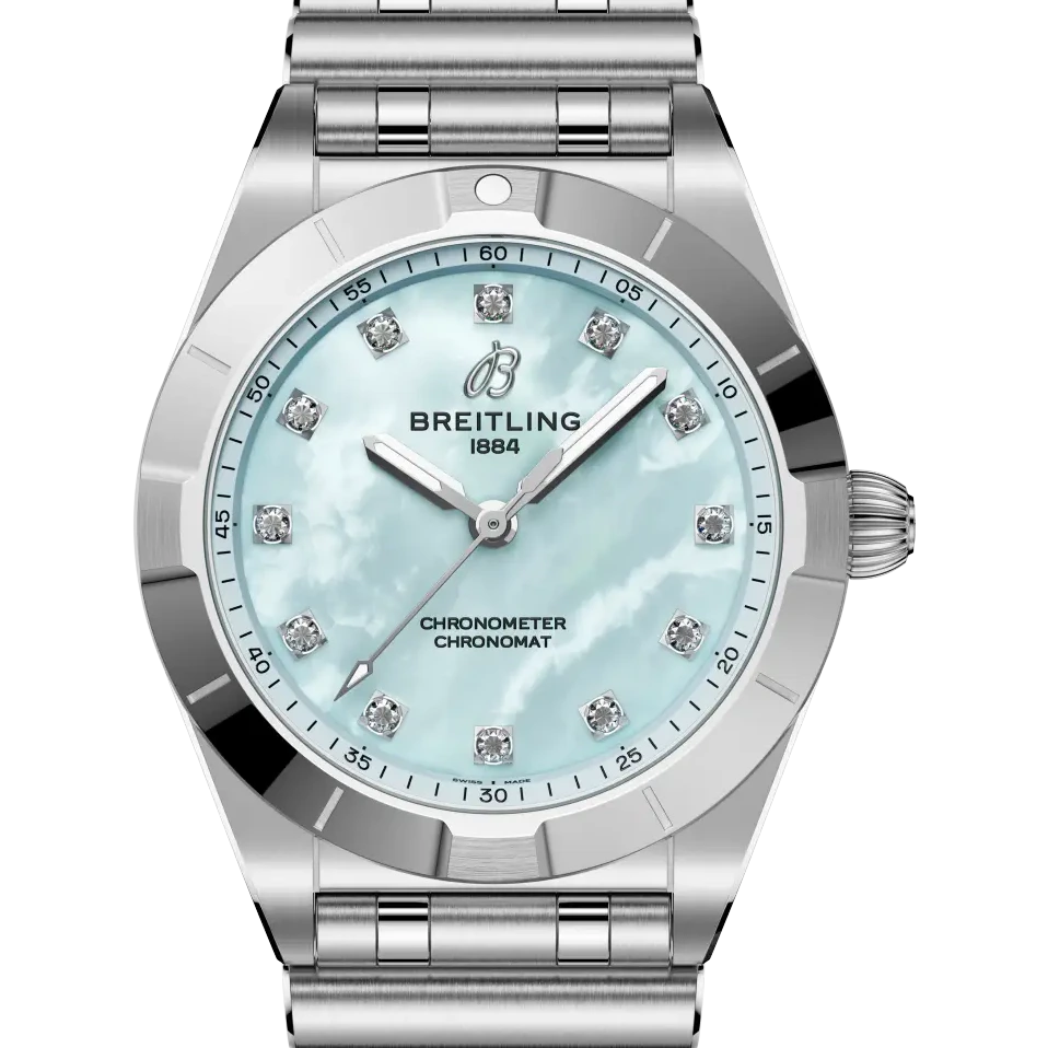 Breitling Chronomat 28, 28 mm, stainless steel, blue mother-of-pearl dial