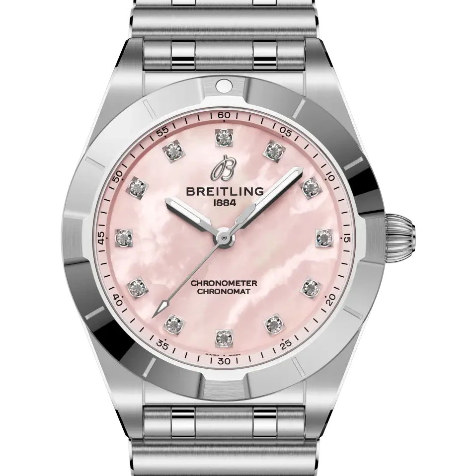Breitling Chronomat 28, 28 mm, stainless steel, pink mother-of-pearl dial
